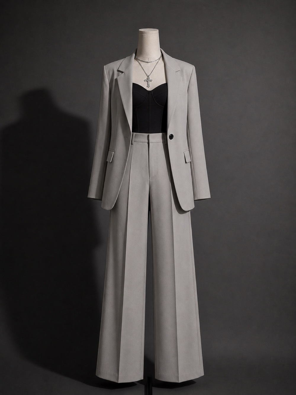 SHEIN Light Beige Blazer & Wide-Leg Trouser Set